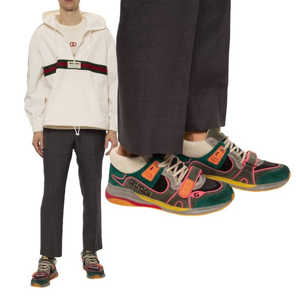 GUCCI SNEAKERS MENS ULTRAPACE MID TOP LEATHER SHOES w LOGO sz 8G 8.5 US - Picture 2 of 16